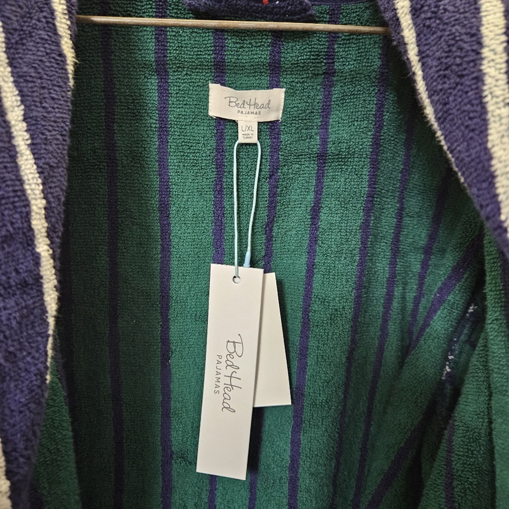 Bed Head Striped Hooded Bathrobe Men Size XL - Picture 12 of 16